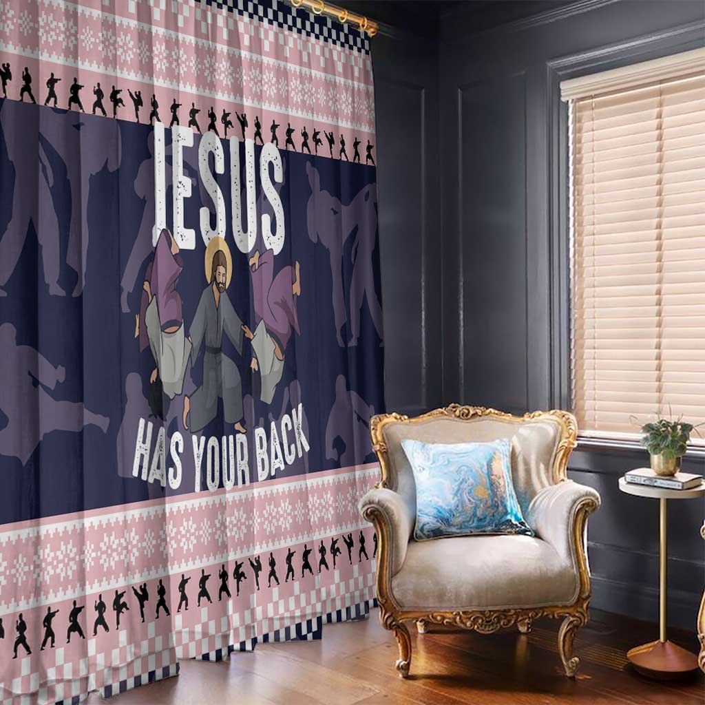 Jesus Has Your Back Jiu Jitsu Christmas Window Curtain Funny Xmas Holiday Patterns - Wonder Print Shop