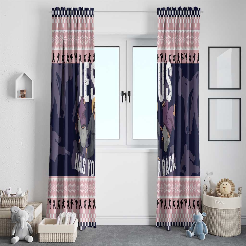 Jesus Has Your Back Jiu Jitsu Christmas Window Curtain Funny Xmas Holiday Patterns - Wonder Print Shop