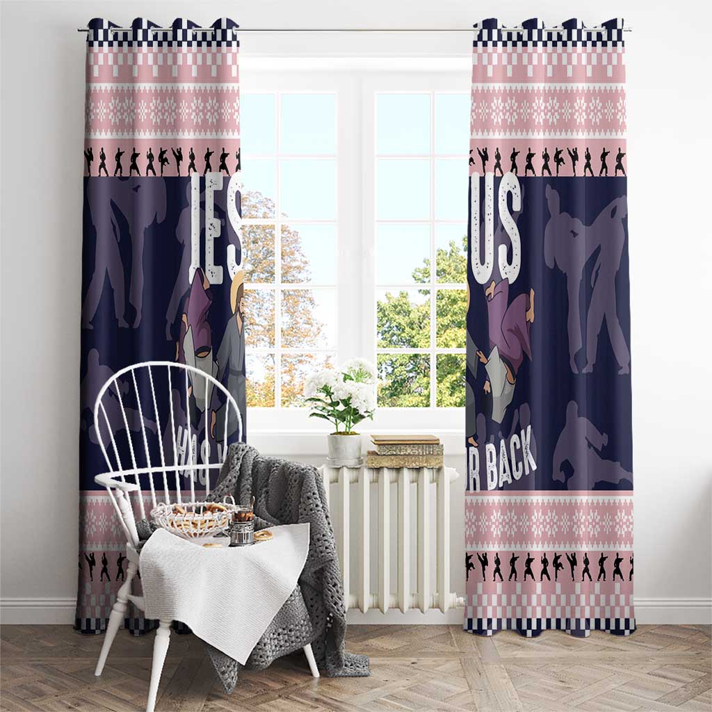 Jesus Has Your Back Jiu Jitsu Christmas Window Curtain Funny Xmas Holiday Patterns - Wonder Print Shop