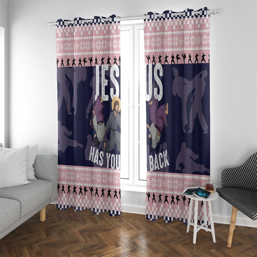 Jesus Has Your Back Jiu Jitsu Christmas Window Curtain Funny Xmas Holiday Patterns - Wonder Print Shop