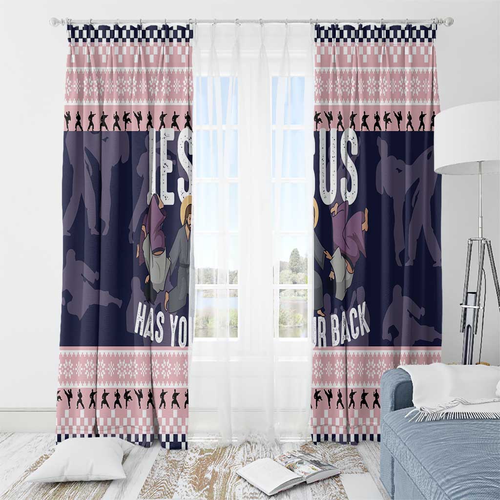 Jesus Has Your Back Jiu Jitsu Christmas Window Curtain Funny Xmas Holiday Patterns - Wonder Print Shop