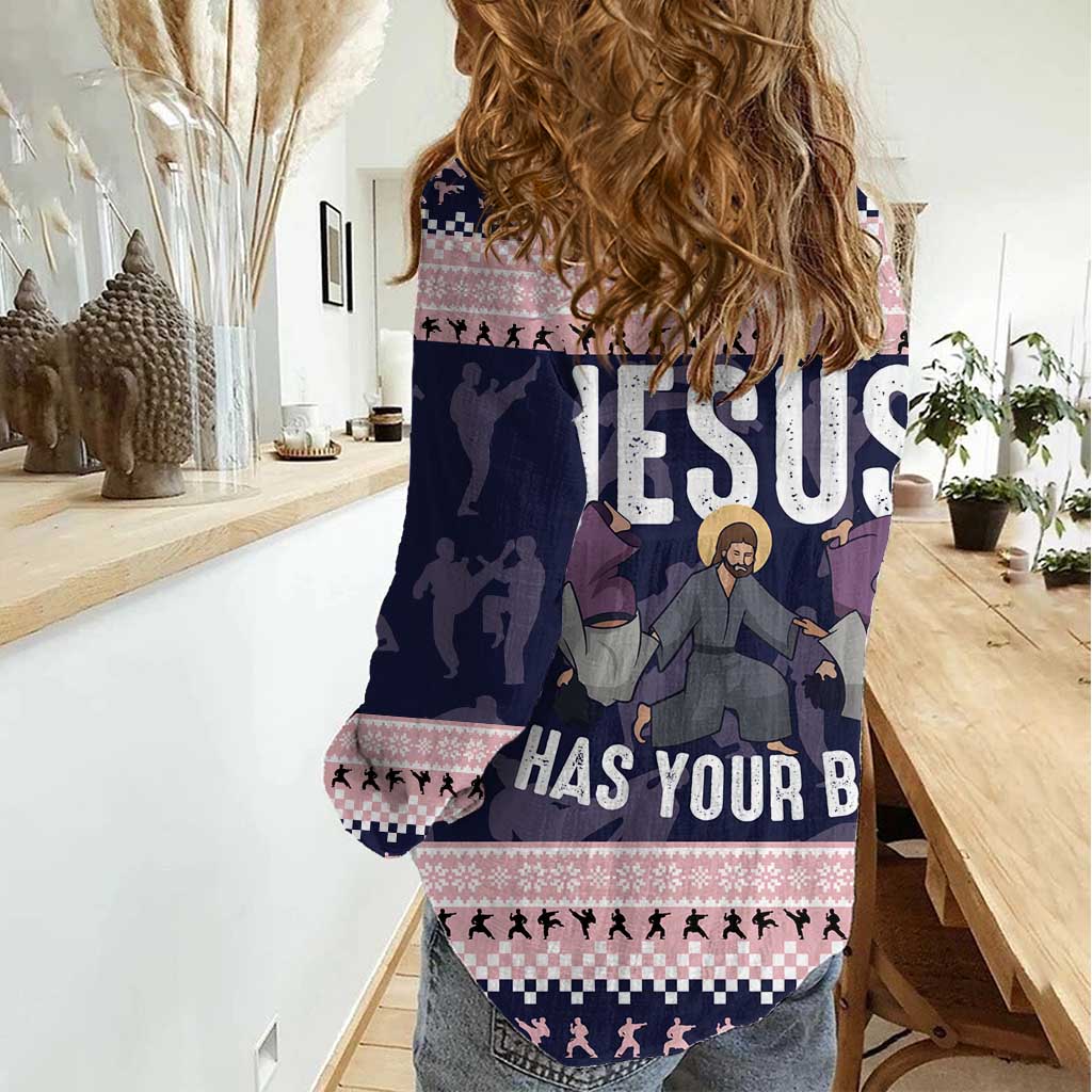 Jesus Has Your Back Jiu Jitsu Christmas Women Casual Shirt Funny Xmas Holiday Patterns - Wonder Print Shop