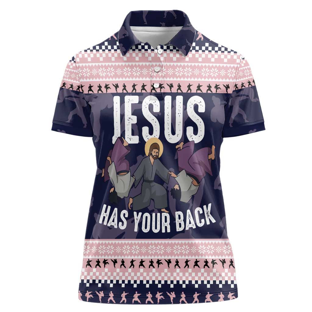 Jesus Has Your Back Jiu Jitsu Christmas Women Polo Shirt Funny Xmas Holiday Patterns - Wonder Print Shop
