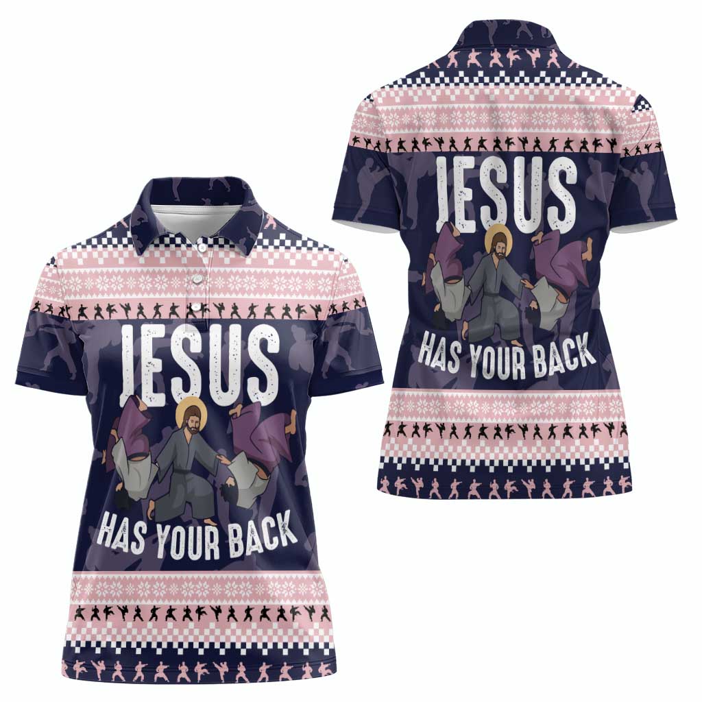 Jesus Has Your Back Jiu Jitsu Christmas Women Polo Shirt Funny Xmas Holiday Patterns - Wonder Print Shop