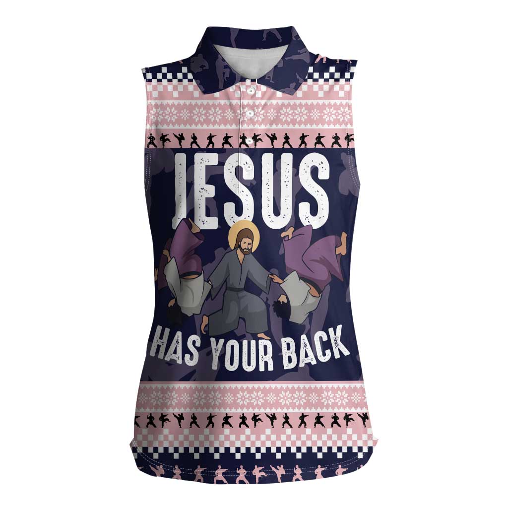 Jesus Has Your Back Jiu Jitsu Christmas Women Sleeveless Polo Shirt Funny Xmas Holiday Patterns - Wonder Print Shop