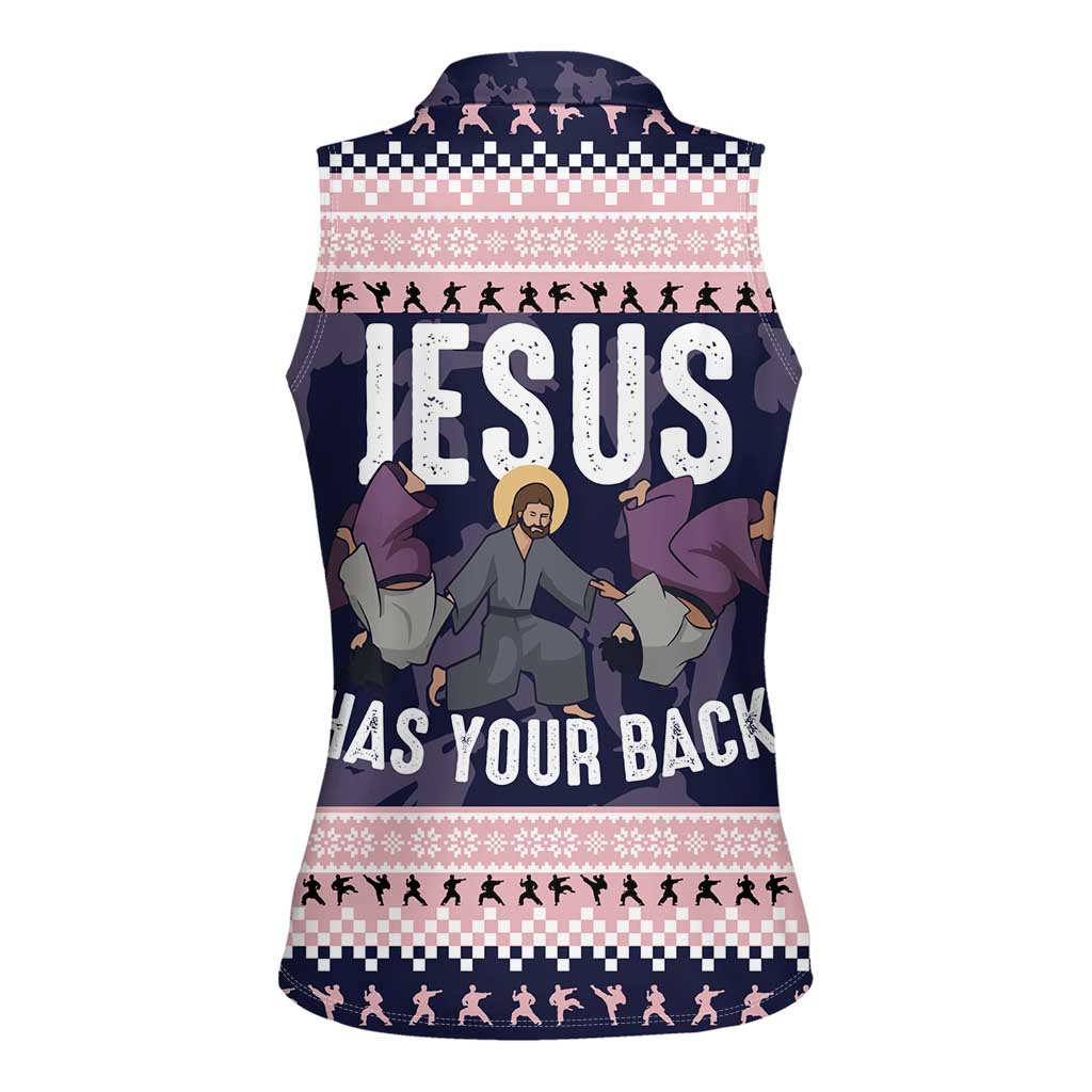 Jesus Has Your Back Jiu Jitsu Christmas Women Sleeveless Polo Shirt Funny Xmas Holiday Patterns - Wonder Print Shop