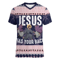 Jesus Has Your Back Jiu Jitsu Christmas Women V-Neck T-Shirt Funny Xmas Holiday Patterns - Wonder Print Shop