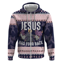Jesus Has Your Back Jiu Jitsu Christmas Zip Hoodie Funny Xmas Holiday Patterns - Wonder Print Shop