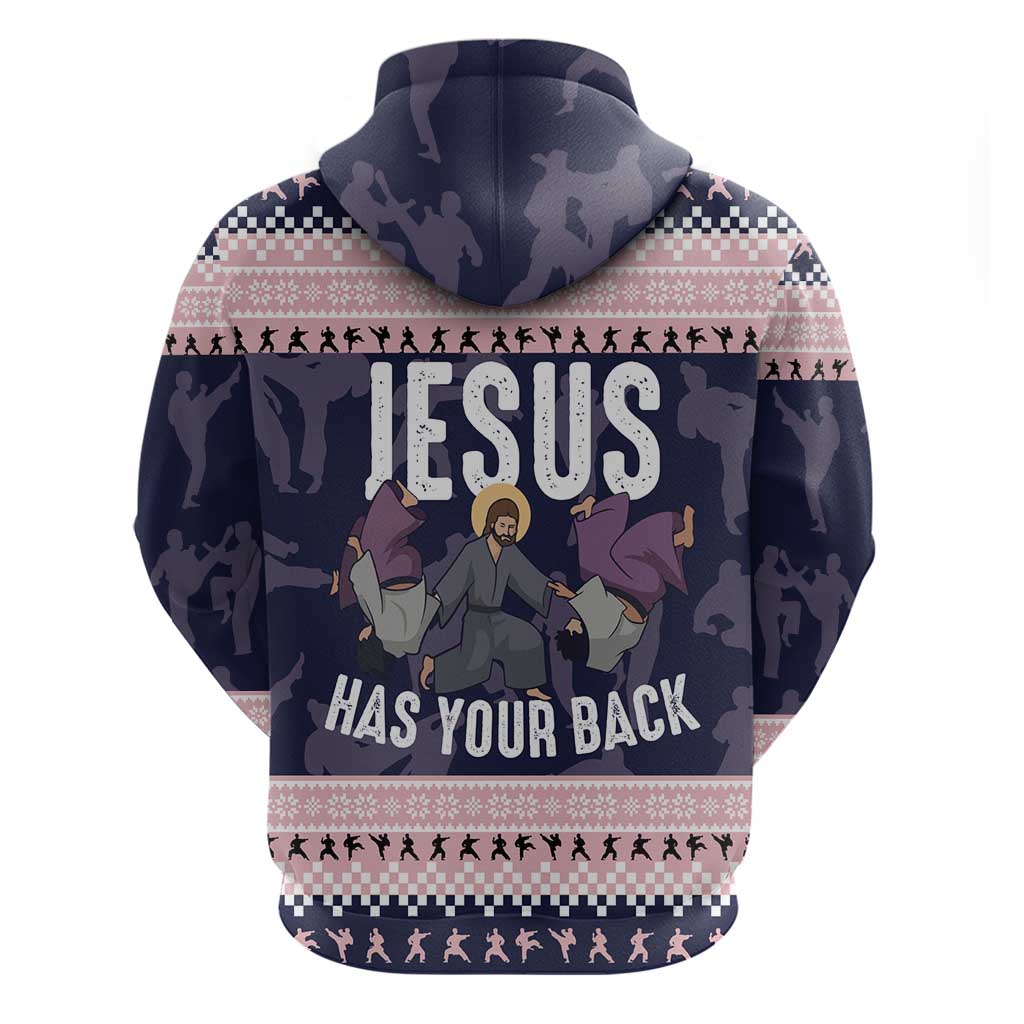 Jesus Has Your Back Jiu Jitsu Christmas Zip Hoodie Funny Xmas Holiday Patterns - Wonder Print Shop