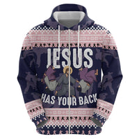 Jesus Has Your Back Jiu Jitsu Christmas Zip Hoodie Funny Xmas Holiday Patterns - Wonder Print Shop
