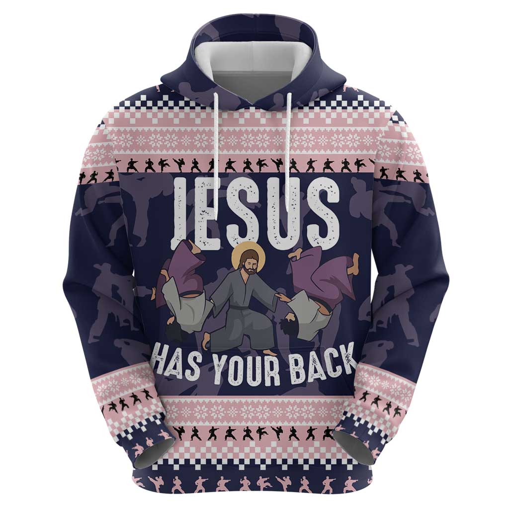 Jesus Has Your Back Jiu Jitsu Christmas Zip Hoodie Funny Xmas Holiday Patterns - Wonder Print Shop