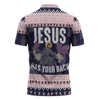 Jesus Has Your Back Jiu Jitsu Christmas Zipper Polo Shirt Funny Xmas Holiday Patterns - Wonder Print Shop
