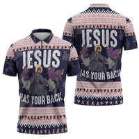 Jesus Has Your Back Jiu Jitsu Christmas Zipper Polo Shirt Funny Xmas Holiday Patterns - Wonder Print Shop