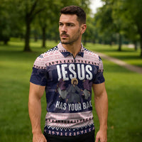 Jesus Has Your Back Jiu Jitsu Christmas Zipper Polo Shirt Funny Xmas Holiday Patterns - Wonder Print Shop
