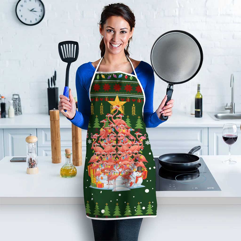 Flamingo Christmas Tree Christmas Apron Funny Xmas Holiday Patterns - Wonder Print Shop