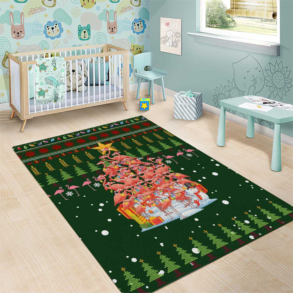 Flamingo Christmas Tree Christmas Area Rug Funny Xmas Holiday Patterns - Wonder Print Shop