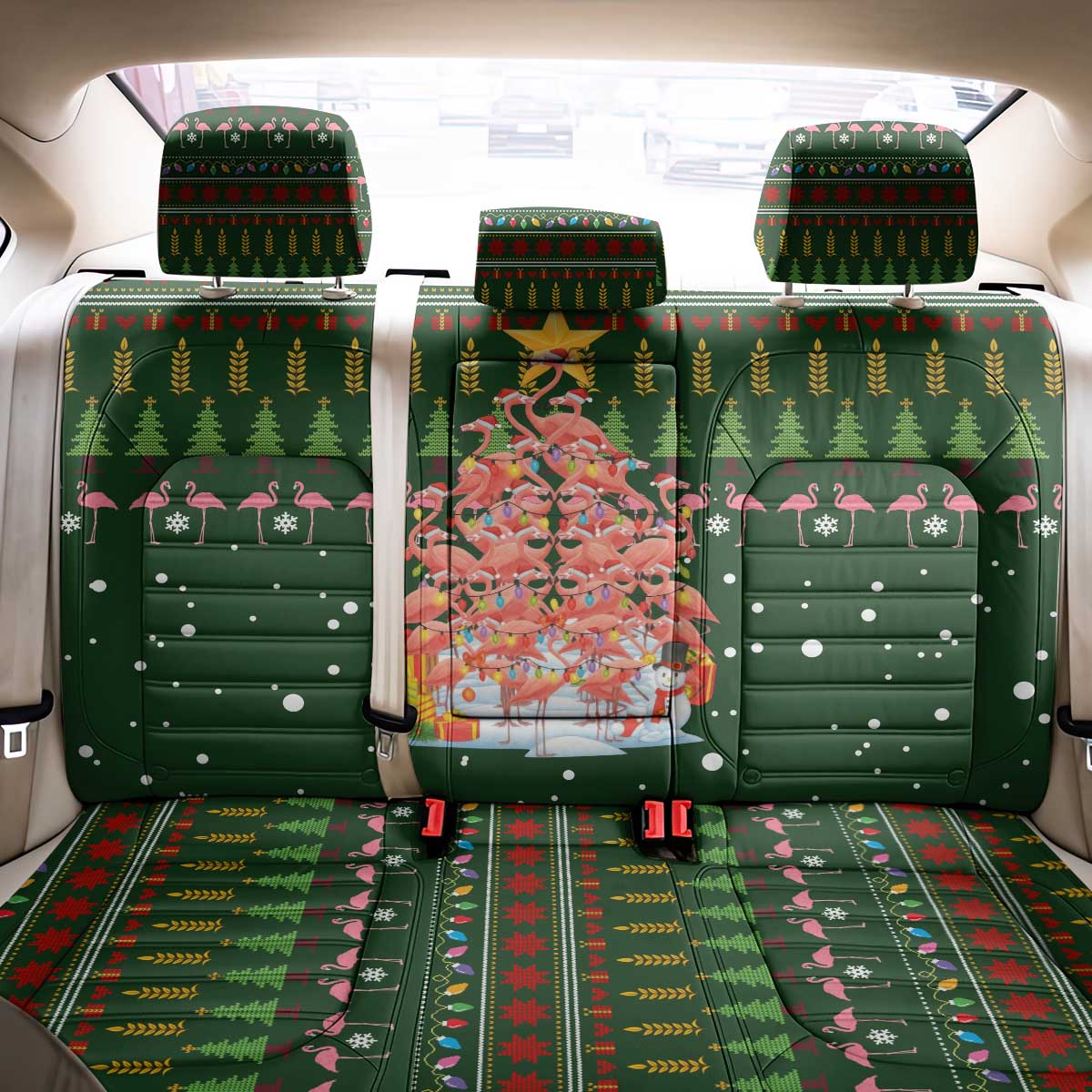Flamingo Christmas Tree Christmas Back Car Seat Cover Funny Xmas Holiday Patterns - Wonder Print Shop