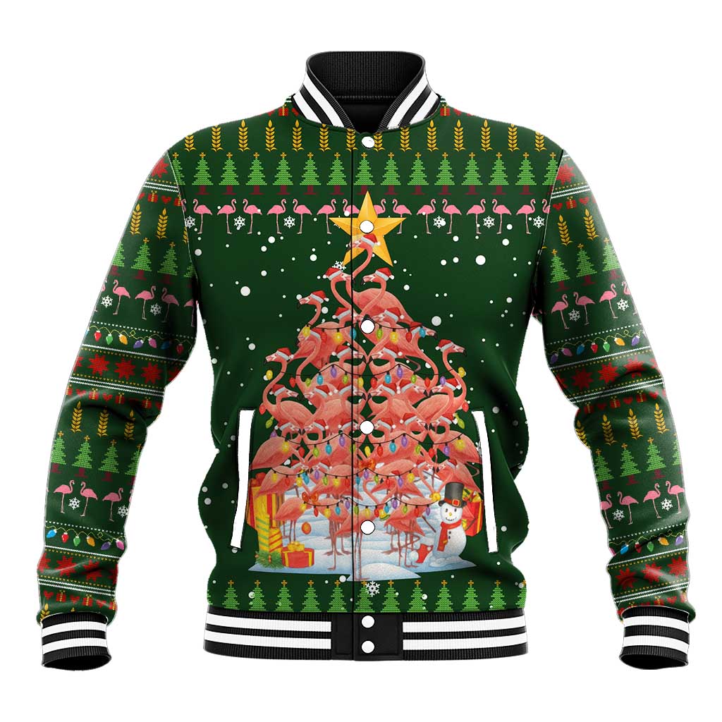 Flamingo Christmas Tree Christmas Baseball Jacket Funny Xmas Holiday Patterns - Wonder Print Shop