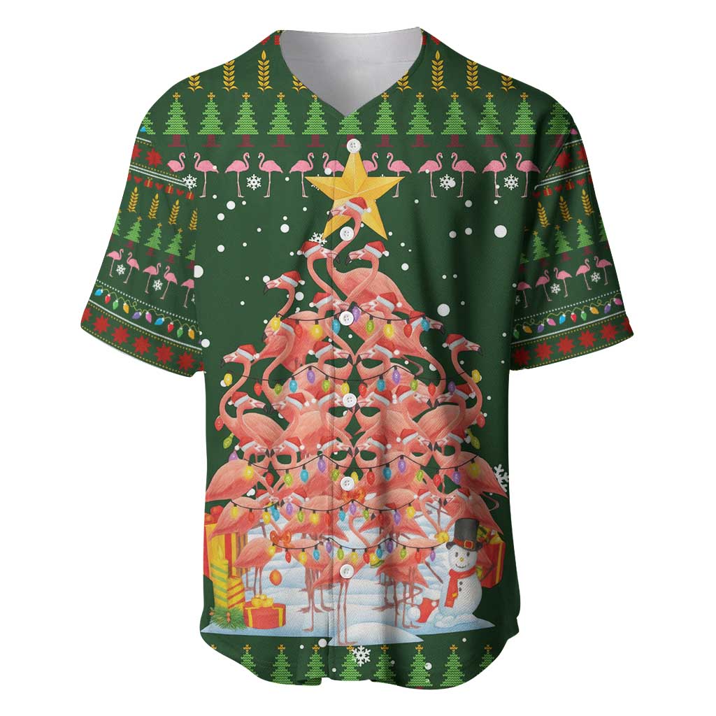 Flamingo Christmas Tree Christmas Baseball Jersey Funny Xmas Holiday Patterns - Wonder Print Shop