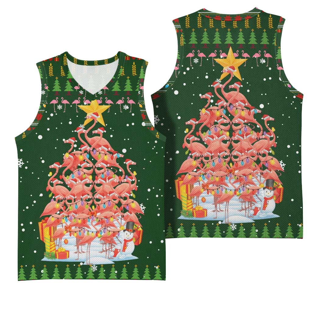 Flamingo Christmas Tree Christmas Basketball Jersey Funny Xmas Holiday Patterns - Wonder Print Shop