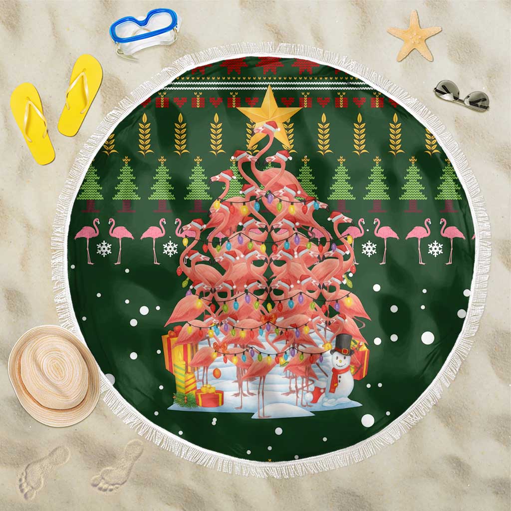 Flamingo Christmas Tree Christmas Beach Blanket Funny Xmas Holiday Patterns - Wonder Print Shop