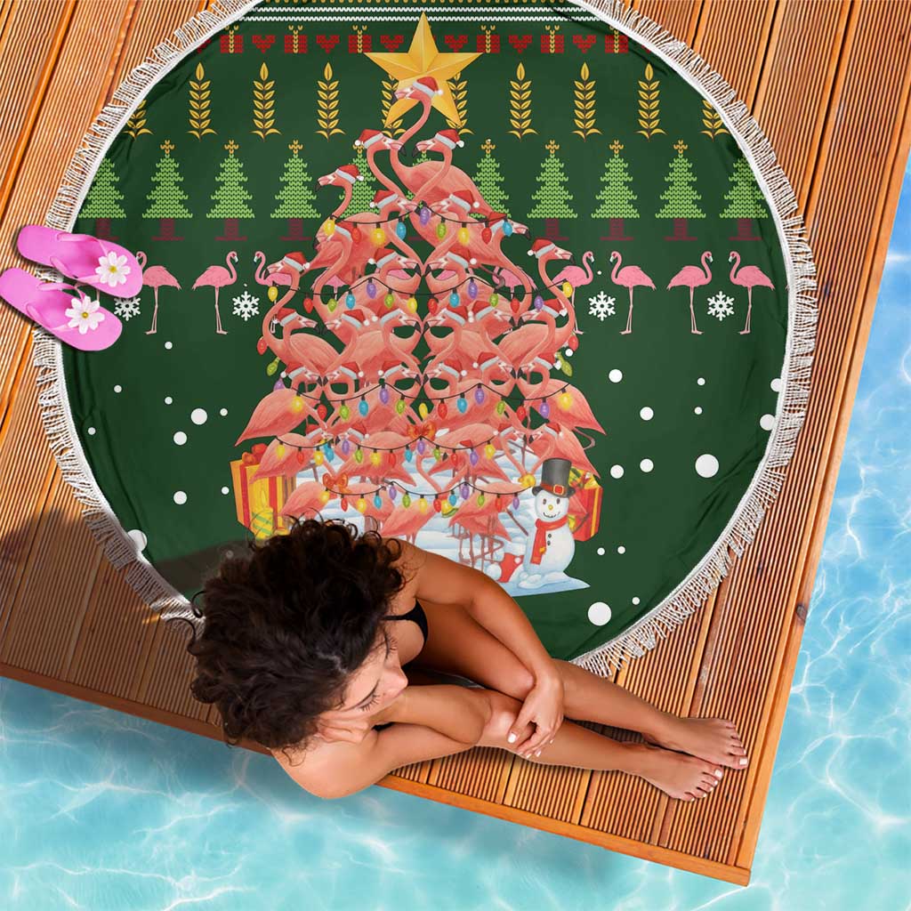 Flamingo Christmas Tree Christmas Beach Blanket Funny Xmas Holiday Patterns - Wonder Print Shop