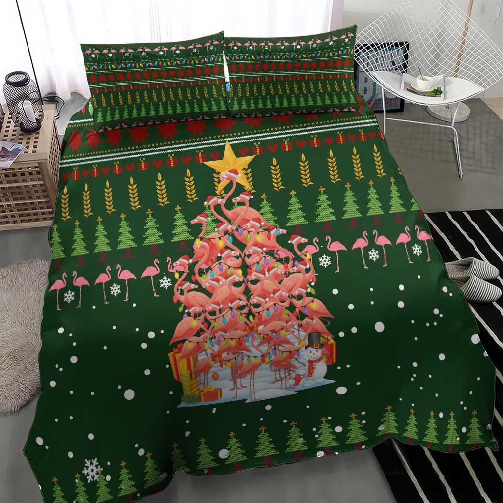 Flamingo Christmas Tree Christmas Bedding Set Funny Xmas Holiday Patterns - Wonder Print Shop