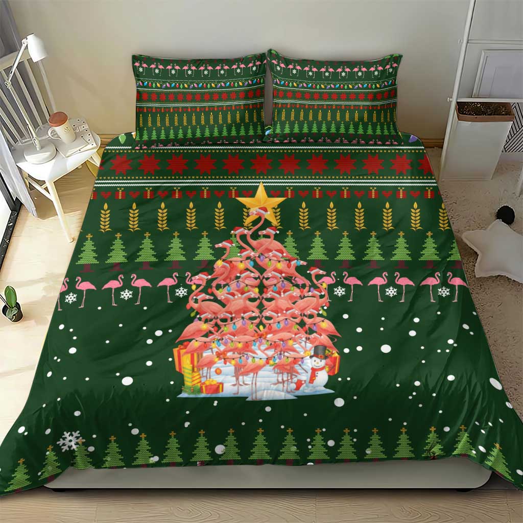 Flamingo Christmas Tree Christmas Bedding Set Funny Xmas Holiday Patterns - Wonder Print Shop