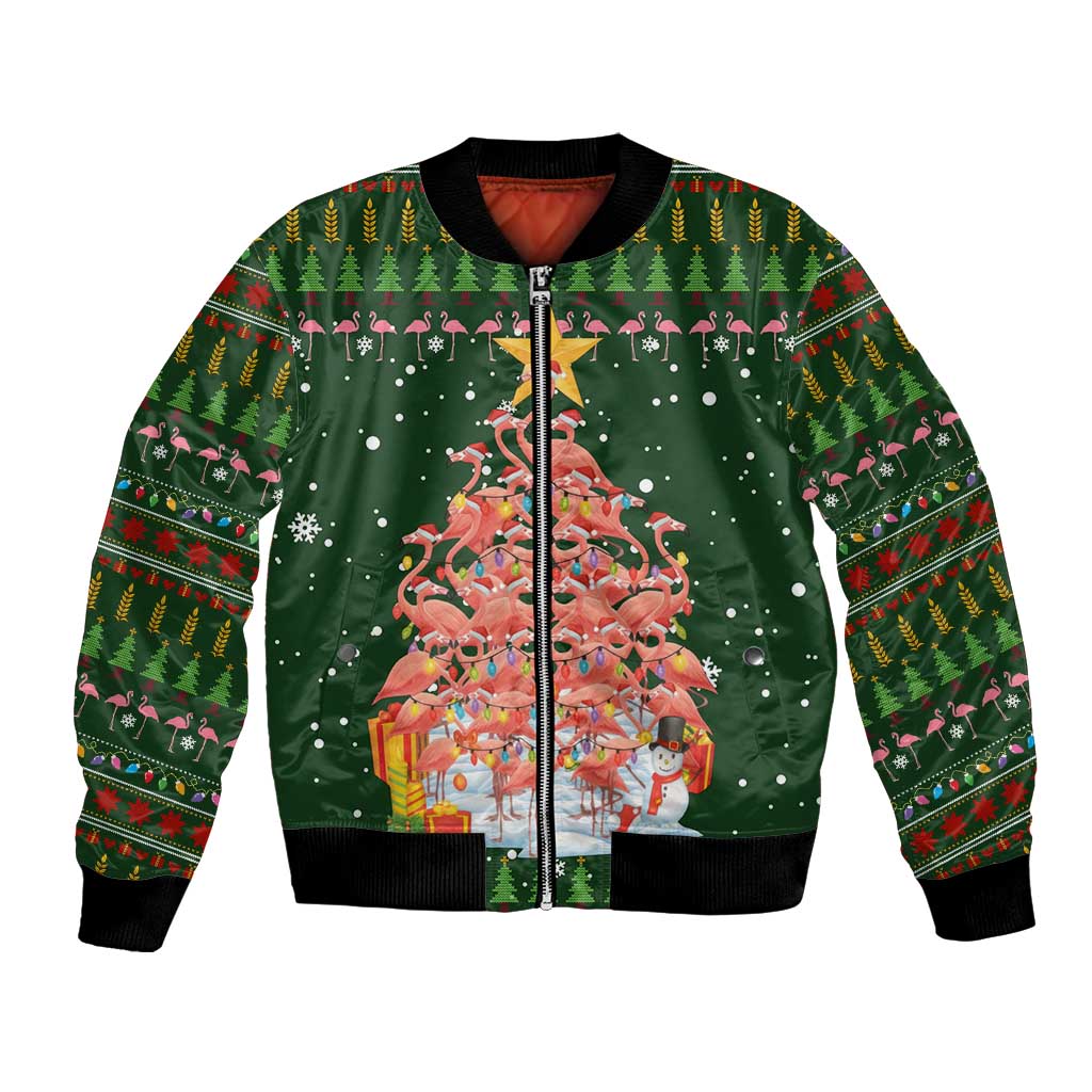 Flamingo Christmas Tree Christmas Bomber Jacket Funny Xmas Holiday Patterns - Wonder Print Shop