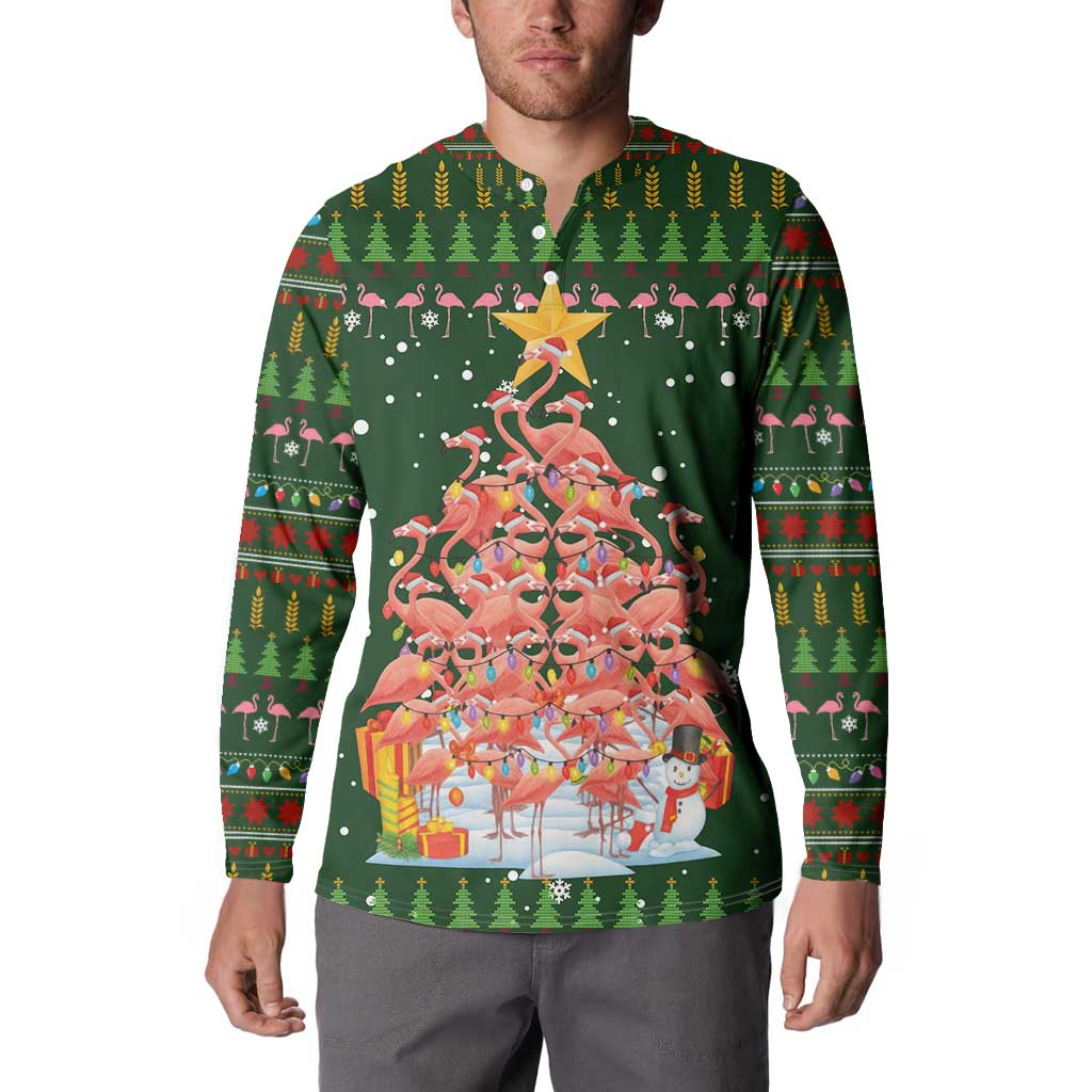 Flamingo Christmas Tree Christmas Button Sweatshirt Funny Xmas Holiday Patterns - Wonder Print Shop
