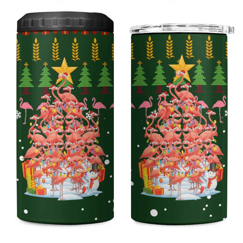 Flamingo Christmas Tree Christmas 4 in 1 Can Cooler Tumbler Funny Xmas Holiday Patterns - Wonder Print Shop