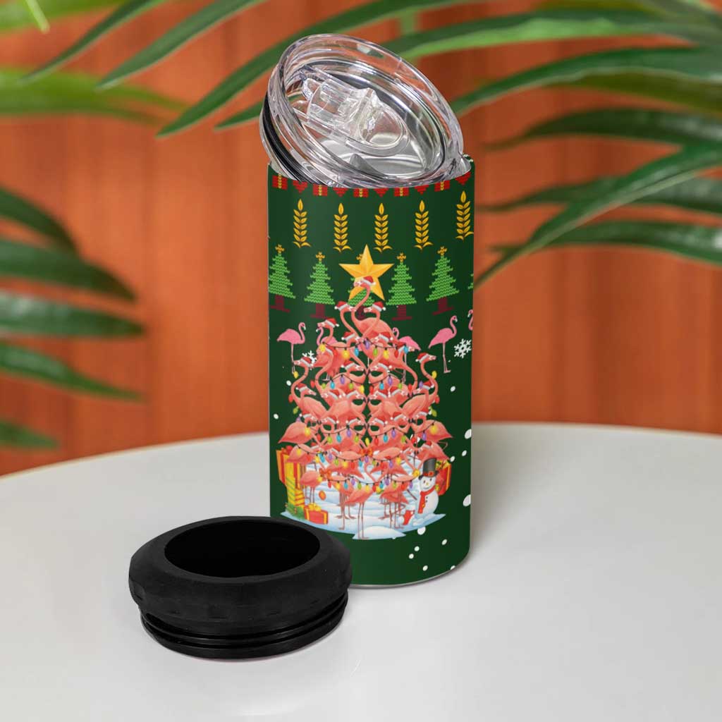 Flamingo Christmas Tree Christmas 4 in 1 Can Cooler Tumbler Funny Xmas Holiday Patterns - Wonder Print Shop