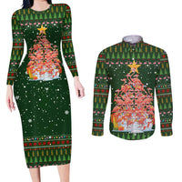 Flamingo Christmas Tree Christmas Couples Matching Long Sleeve Bodycon Dress and Long Sleeve Button Shirt Funny Xmas Holiday Patterns - Wonder Print Shop