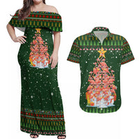 Flamingo Christmas Tree Christmas Couples Matching Off Shoulder Maxi Dress and Hawaiian Shirt Funny Xmas Holiday Patterns - Wonder Print Shop