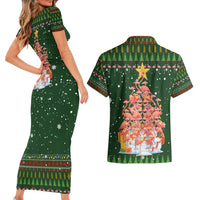 Flamingo Christmas Tree Christmas Couples Matching Short Sleeve Bodycon Dress and Hawaiian Shirt Funny Xmas Holiday Patterns - Wonder Print Shop