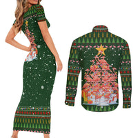 Flamingo Christmas Tree Christmas Couples Matching Short Sleeve Bodycon Dress and Long Sleeve Button Shirt Funny Xmas Holiday Patterns - Wonder Print Shop