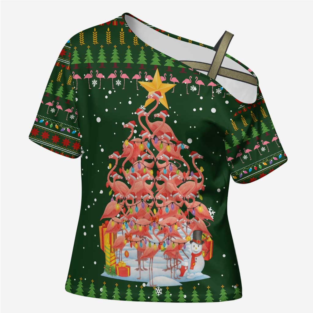 Flamingo Christmas Tree Christmas Cross Shoulder Shirt Funny Xmas Holiday Patterns - Wonder Print Shop