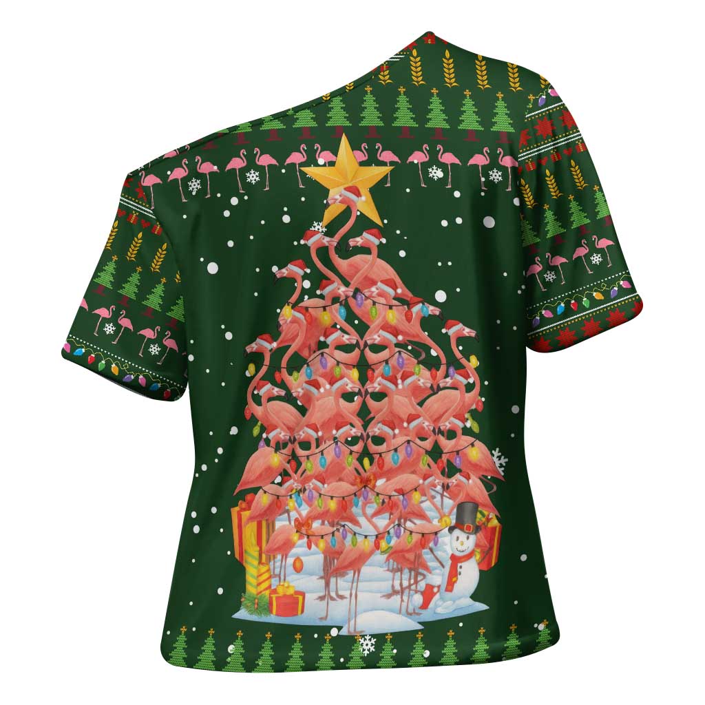 Flamingo Christmas Tree Christmas Cross Shoulder Shirt Funny Xmas Holiday Patterns - Wonder Print Shop