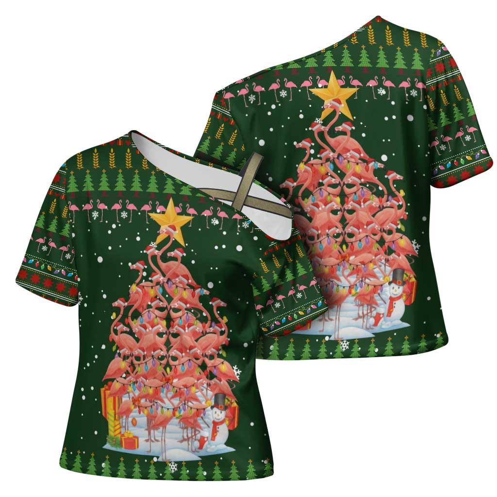 Flamingo Christmas Tree Christmas Cross Shoulder Shirt Funny Xmas Holiday Patterns - Wonder Print Shop