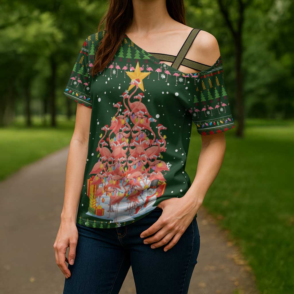 Flamingo Christmas Tree Christmas Cross Shoulder Shirt Funny Xmas Holiday Patterns - Wonder Print Shop