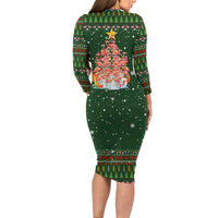 Flamingo Christmas Tree Christmas Family Matching Long Sleeve Bodycon Dress and Hawaiian Shirt Funny Xmas Holiday Patterns - Wonder Print Shop