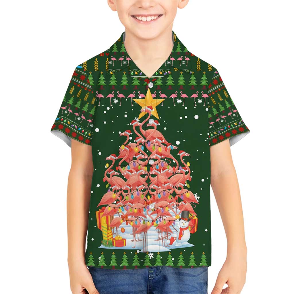 Flamingo Christmas Tree Christmas Family Matching Long Sleeve Bodycon Dress and Hawaiian Shirt Funny Xmas Holiday Patterns - Wonder Print Shop
