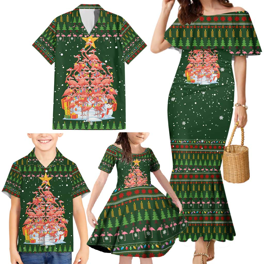 Flamingo Christmas Tree Christmas Family Matching Mermaid Dress and Hawaiian Shirt Funny Xmas Holiday Patterns - Wonder Print Shop