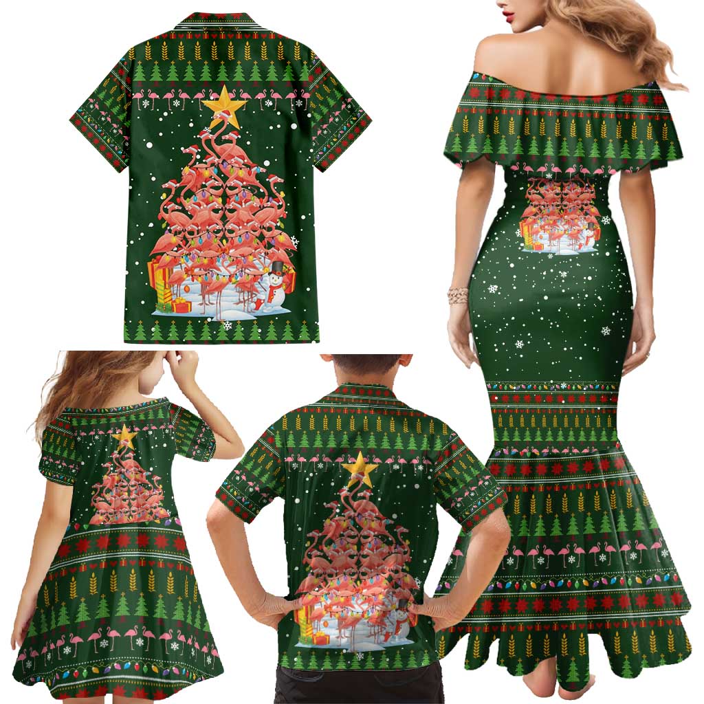 Flamingo Christmas Tree Christmas Family Matching Mermaid Dress and Hawaiian Shirt Funny Xmas Holiday Patterns - Wonder Print Shop