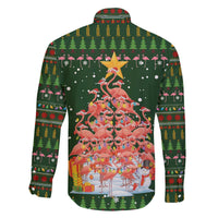 Flamingo Christmas Tree Christmas Family Matching Off The Shoulder Long Sleeve Dress and Hawaiian Shirt Funny Xmas Holiday Patterns - Wonder Print Shop