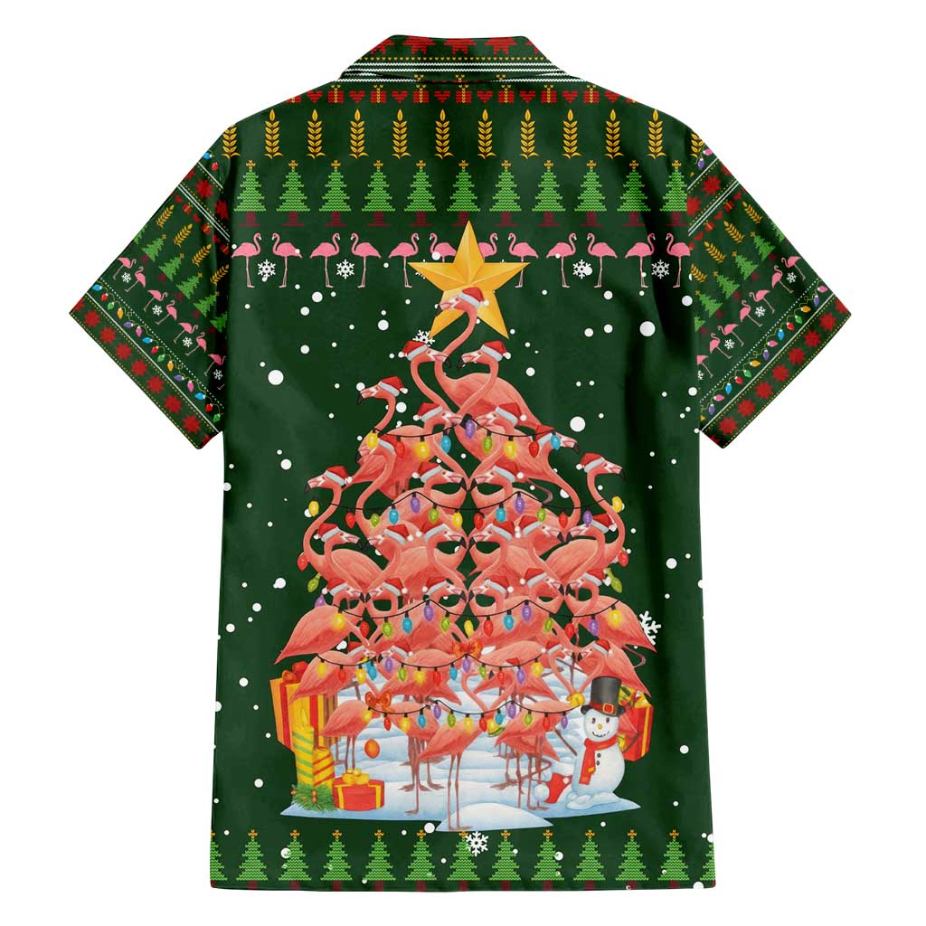 Flamingo Christmas Tree Christmas Family Matching Off Shoulder Short Dress and Hawaiian Shirt Funny Xmas Holiday Patterns - Wonder Print Shop
