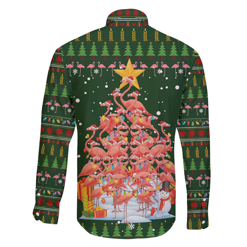 Flamingo Christmas Tree Christmas Family Matching Off Shoulder Short Dress and Hawaiian Shirt Funny Xmas Holiday Patterns - Wonder Print Shop