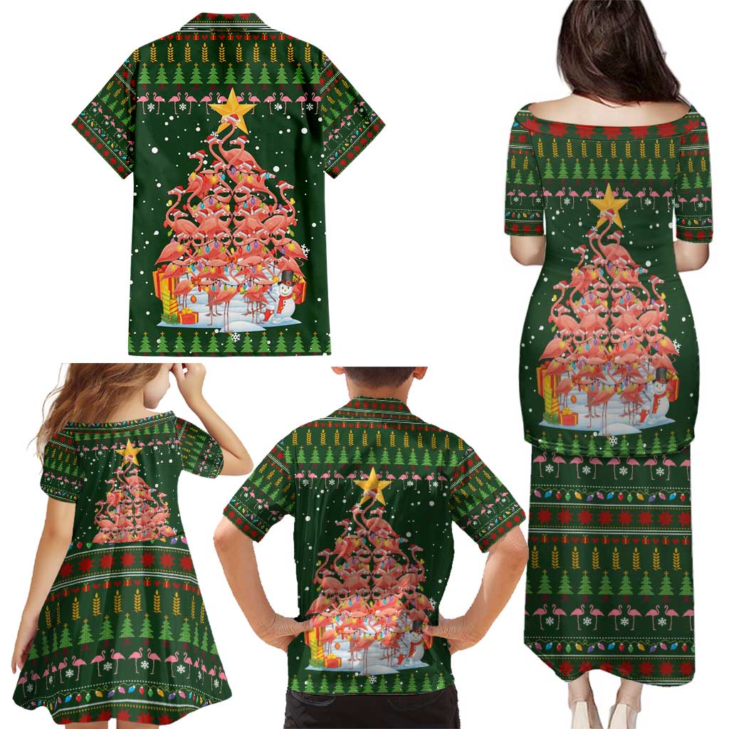 Flamingo Christmas Tree Christmas Family Matching Puletasi and Hawaiian Shirt Funny Xmas Holiday Patterns - Wonder Print Shop