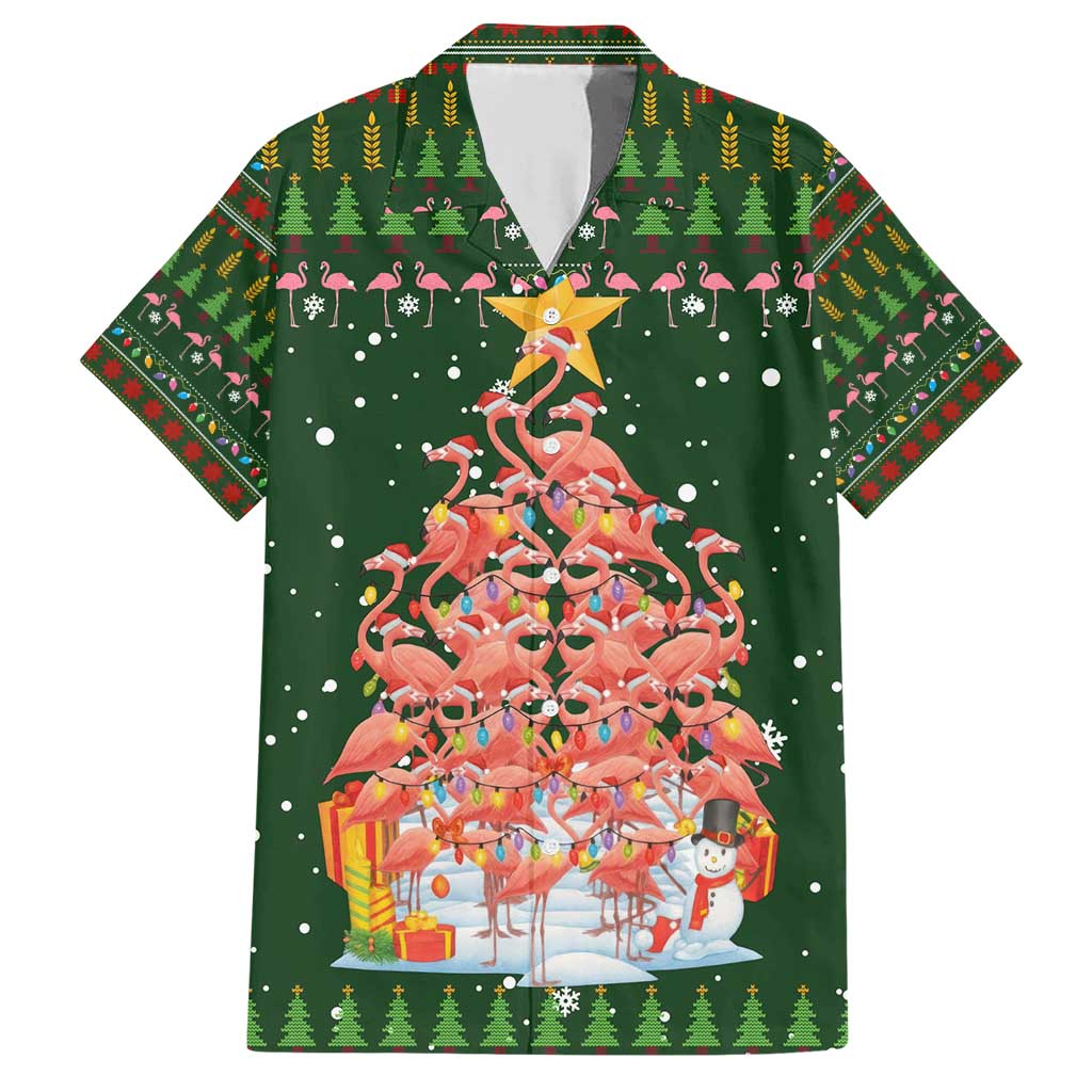 Flamingo Christmas Tree Christmas Family Matching Short Sleeve Bodycon Dress and Hawaiian Shirt Funny Xmas Holiday Patterns - Wonder Print Shop
