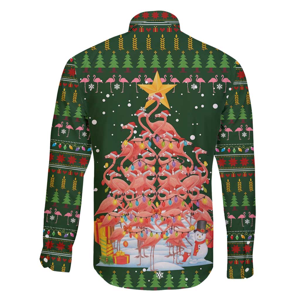 Flamingo Christmas Tree Christmas Family Matching Short Sleeve Bodycon Dress and Hawaiian Shirt Funny Xmas Holiday Patterns - Wonder Print Shop